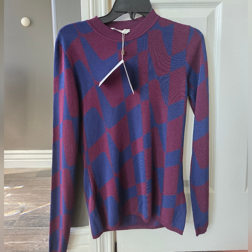 NWT Women's Hugo Boss Blue Merlot Lightweight Suit Sweater Sz M $278 Italy